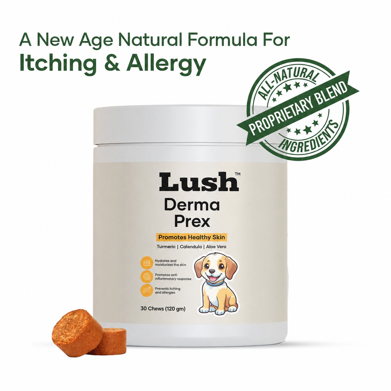 Lush™ DermaPrex Chews — Skin & Itch Relief Supplement for Dogs