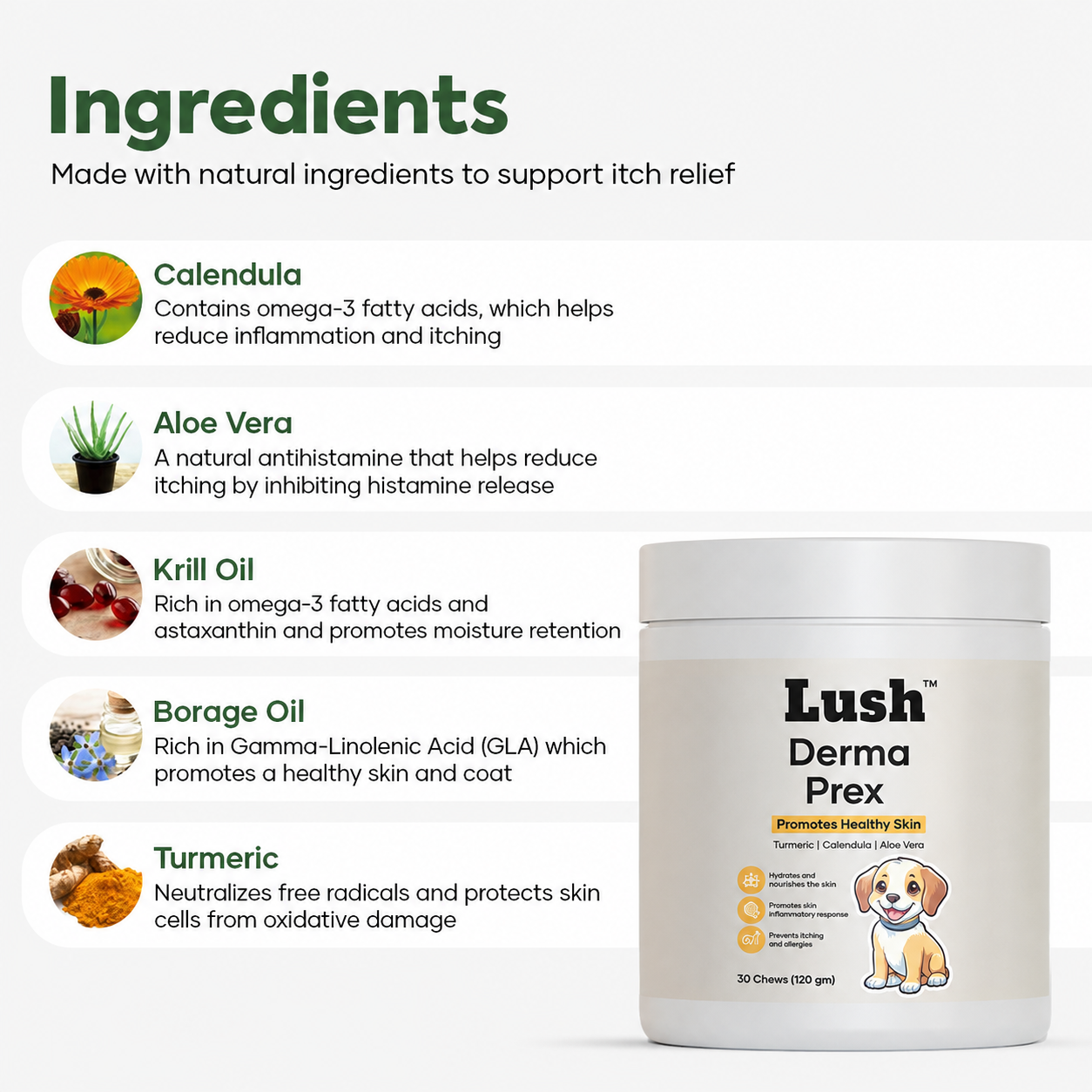 Lush™ DermaPrex Chews — Skin & Itch Relief Supplement for Dogs