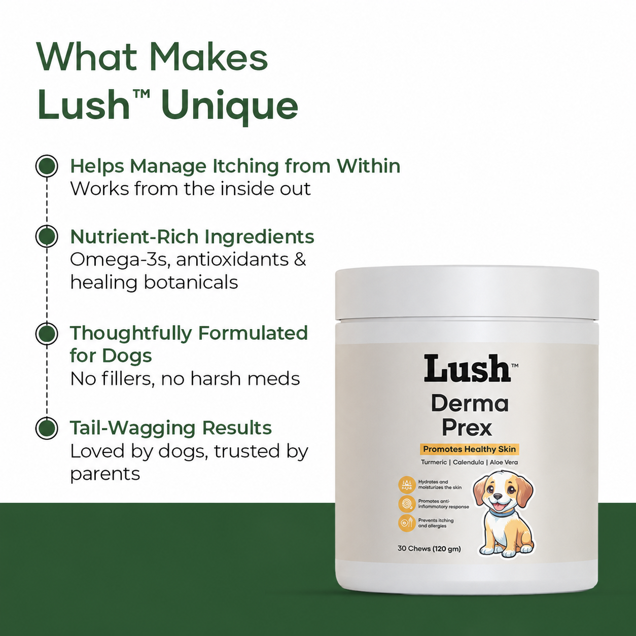 Lush™ DermaPrex Chews — Skin & Itch Relief Supplement for Dogs