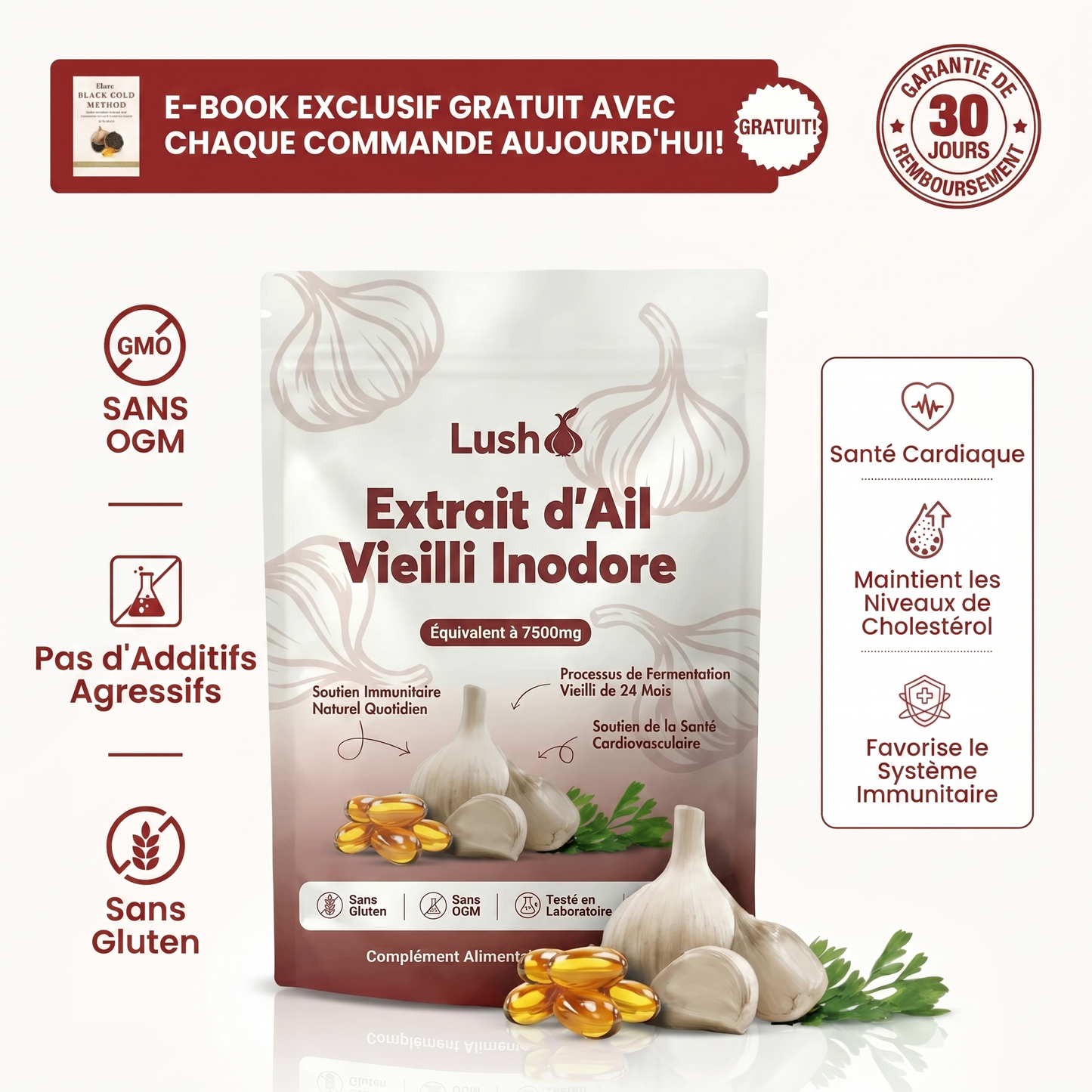 Extrait d'ail vieilli - 7500 mg, gélules inodores