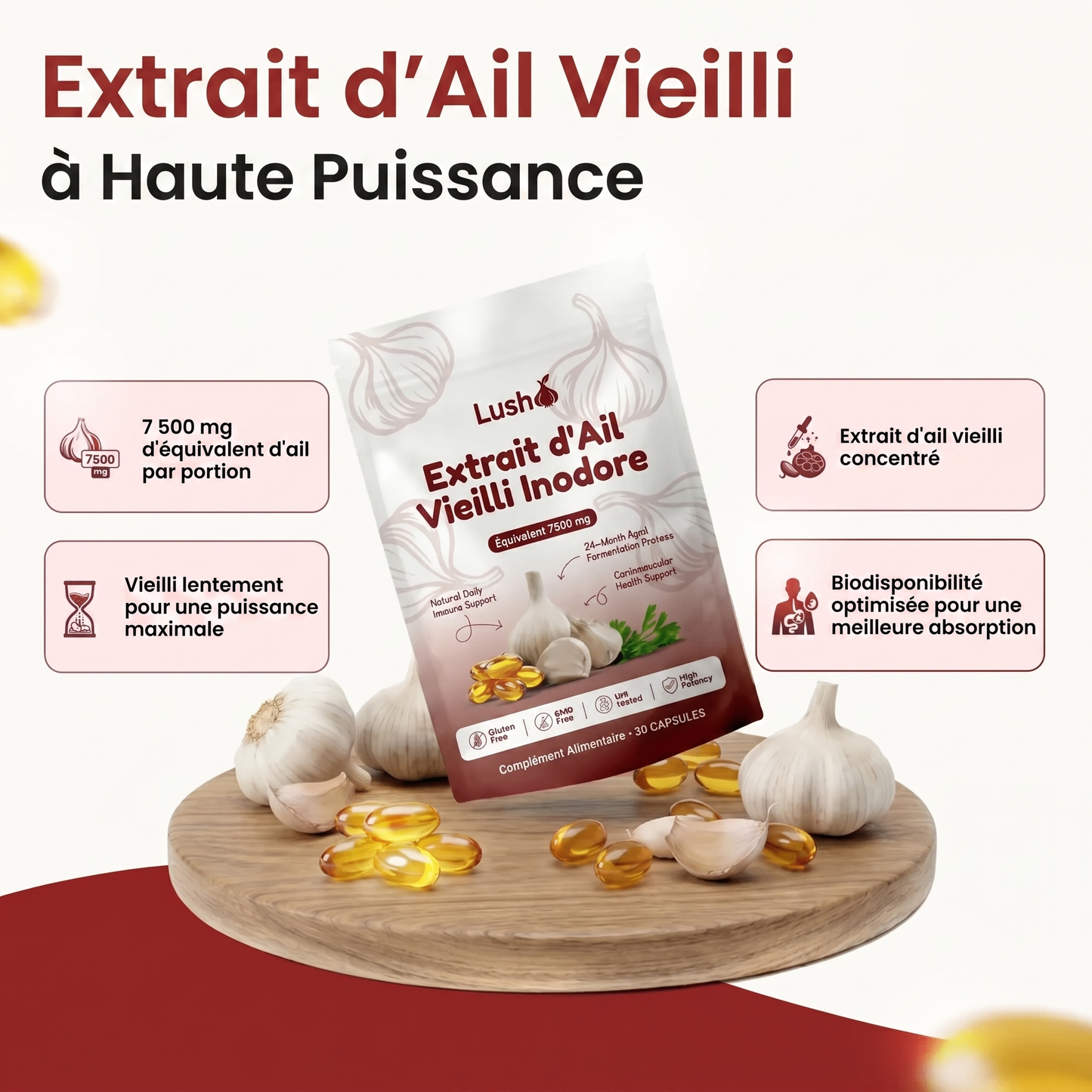 Extrait d'ail vieilli - 7500 mg, gélules inodores